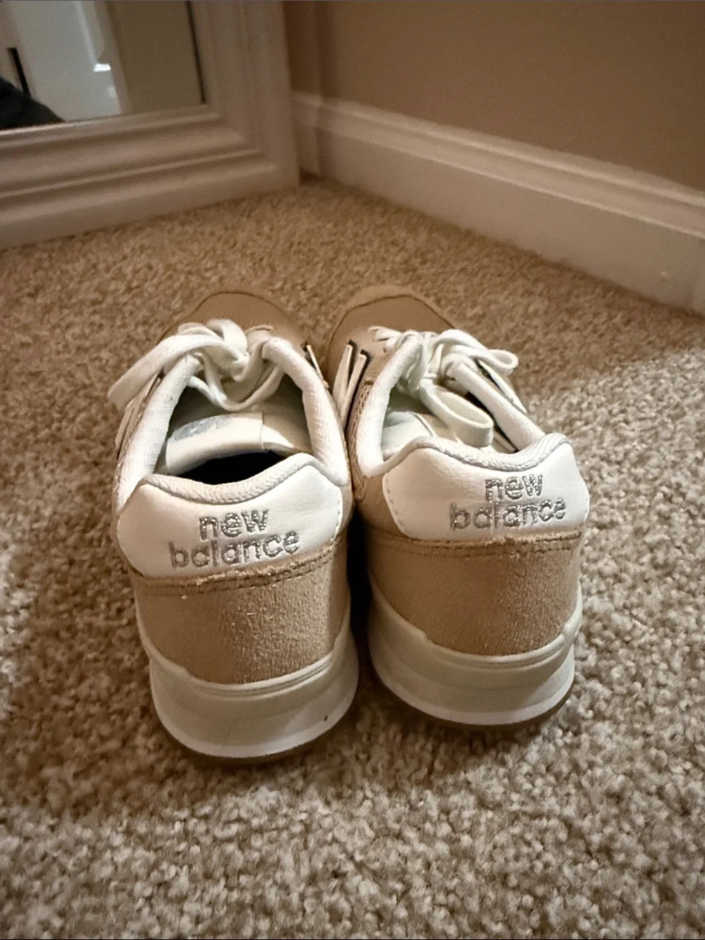 New Balance Beige and White Retro Runner Sneakers